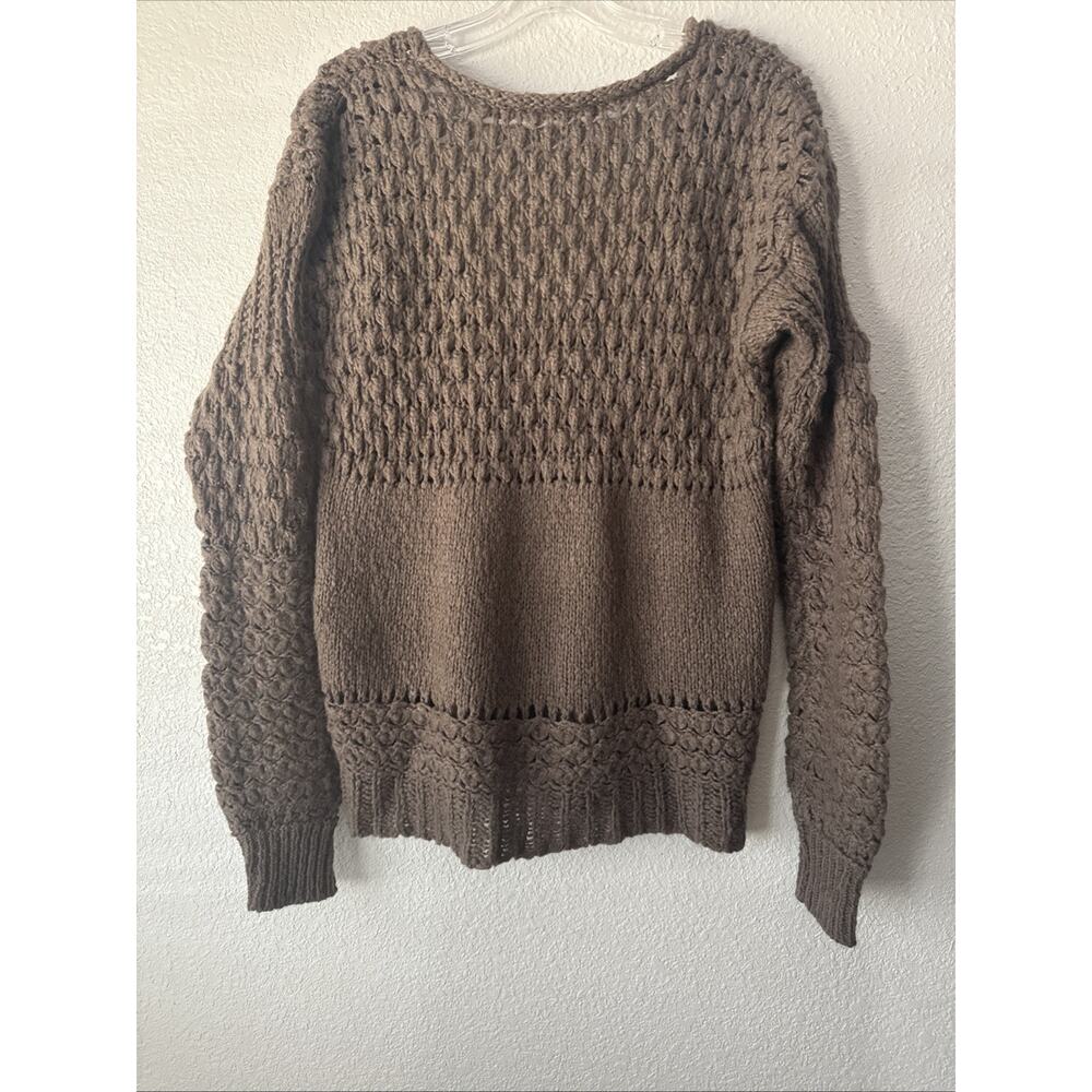 Free People Sweater Crashing Waves‎ Wool Blend Chunky Open Knit Cocoa Size XS - Picture 3 of 13
